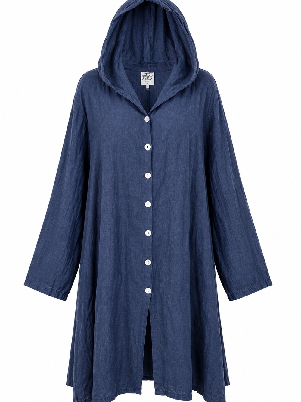 MATCH POINT USA | Navy Linen Hooded Button Front Lagenlook Tunic Dress | L